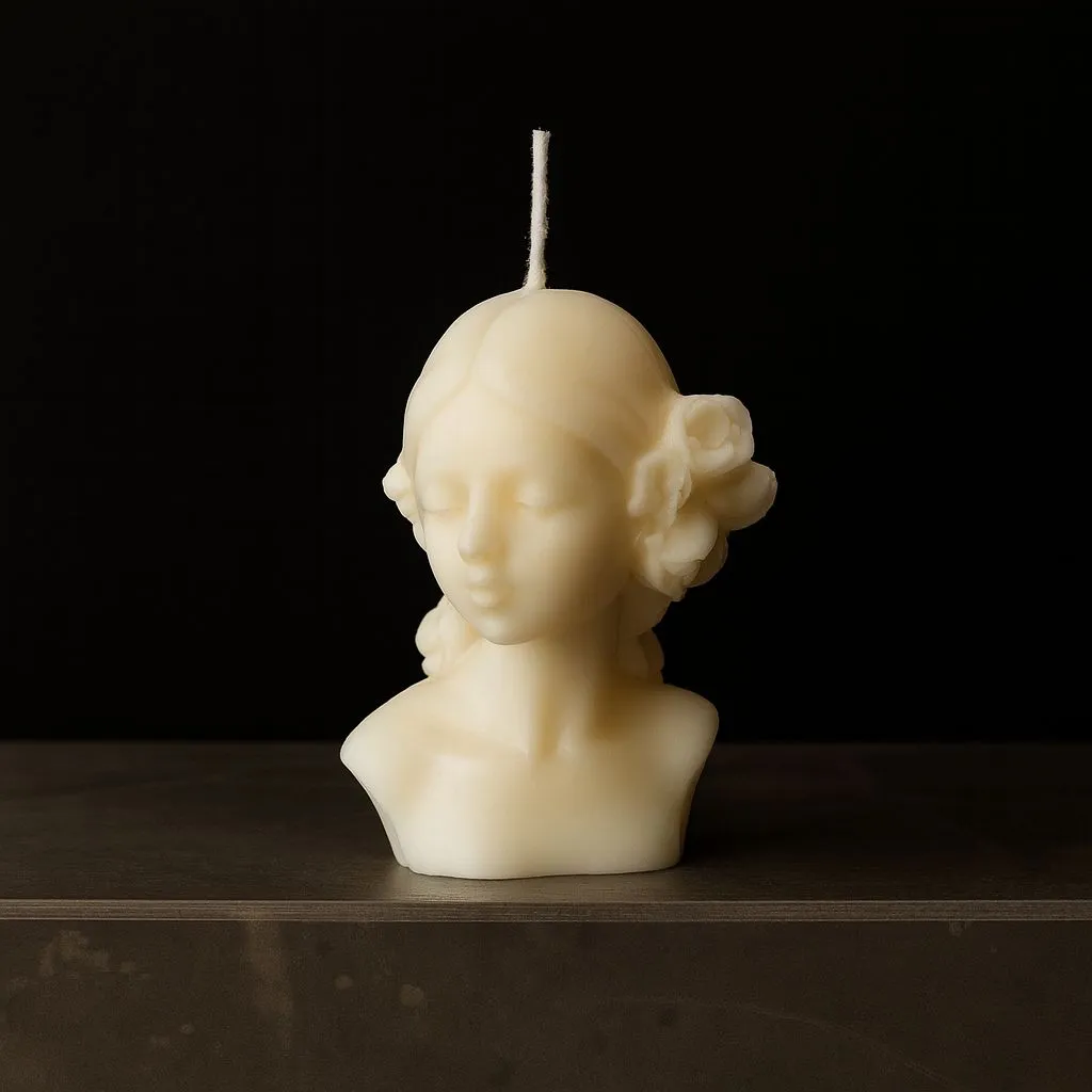 Candela scultura a forma di busto in cera di soia naturale